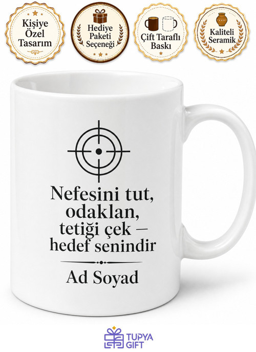 Atıcılık Sporcusuna Özel Hedefi Vuran Soğukkanlılık Temalı Kupa Bardak Hediye
