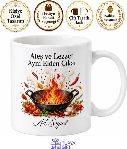 Wok Temalı Baskılı Kupa Bardak Hediye Aşçıya Özel Tasarım Porselen Mug