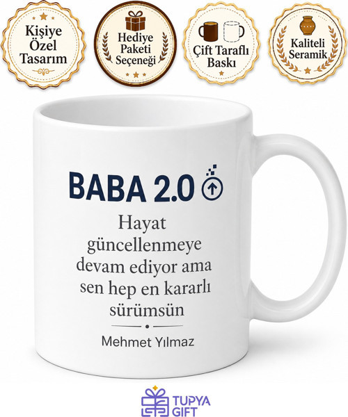 Baba 2.0 Yazılı Yenilenmiş Baba Kupa Bardak Babalar Günü Hediyesi