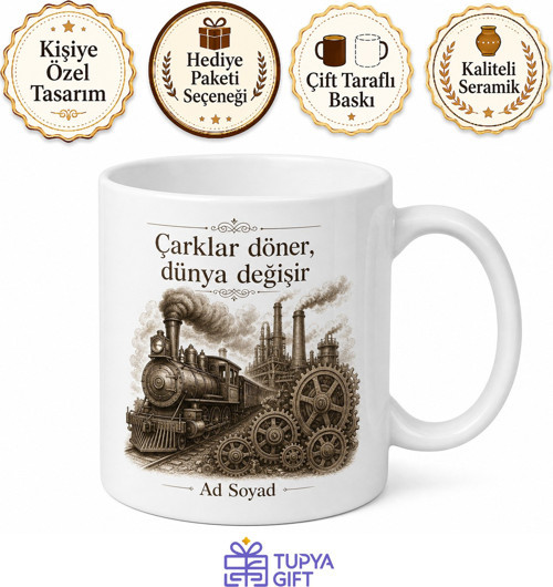 Sanayi Devrimi Buharlı Tren Fabrika Bacası Çark Sesi Kupa Bardak Hediye