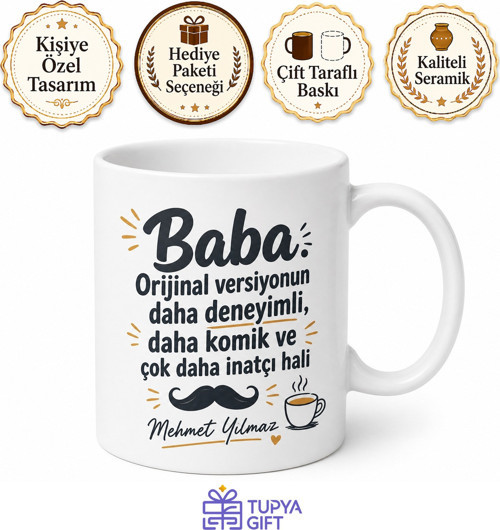 Baba Versiyonu Yazılı Eğlenceli Kupa Bardak Babalar Günü Hediye
