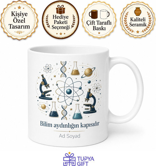 Kişiye Özel Bilim Merakı Baskılı Kupa Bardak - İsimli Hediye