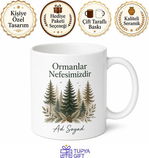 Orman Mühendisine Doğa ve Ağaç Temalı Şık Seramik Kupa Bardak Hediye