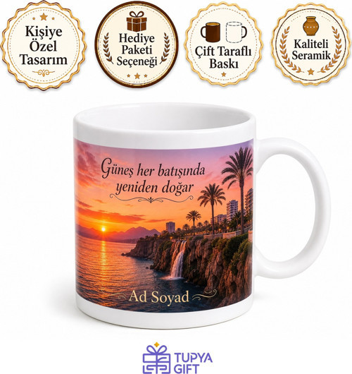 Antalya Gün Batımı Baskılı Kupa Bardak Hediye Porselen Mug