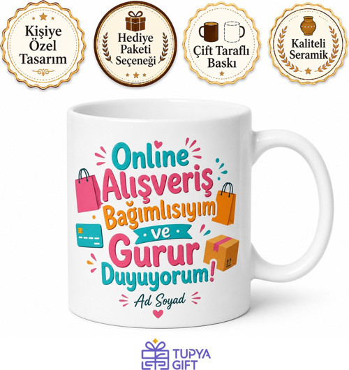Online Alışveriş Bağımlısı Yazılı Komik Kupa Bardak Esprili Hediye
