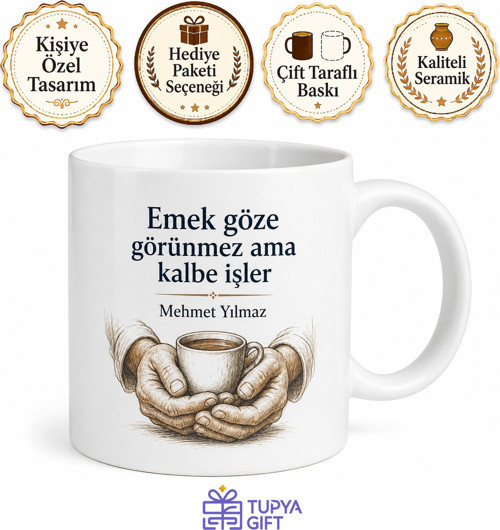 Baba Emeğine Saygı Yazılı Kupa Bardak Babalar Günü Hediyesi Porselen