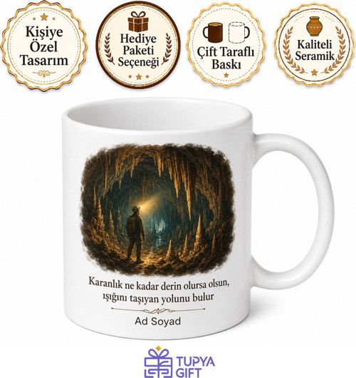 Yeraltı Kaşifine Sarkıt Dikit Mağara Araştırması Kafa Lambası Kupa Hediye Bardak