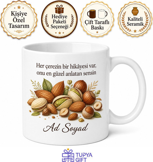 Kuruyemişçi Temalı Baskılı Kupa Bardak Hediye Özel Tasarım Porselen Mug