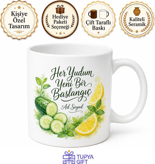 Detoks Suyu Kadınlara Salatalık Limon Nane Arınma Kupası Hediye Bardak