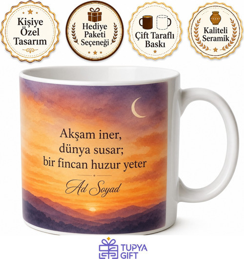Kişiye Özel Akşam Sakinliği Temalı Kupa Bardak | İsimli Hediye