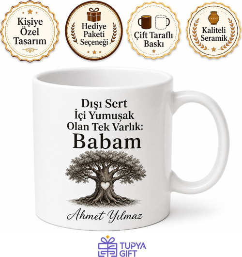 Dışı Sert İçi Yumuşak Baba Yazılı Kupa Bardak Babalar Günü Hediye
