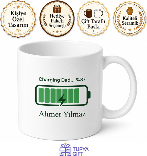 Charging Dad Yazılı Enerji Temalı Kupa Bardak Babalar Günü Hediye
