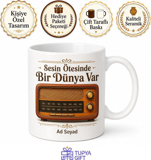 Radyo Temalı Retro Baskılı Kupa Bardak Hediye Nostaljik Tasarım Mug