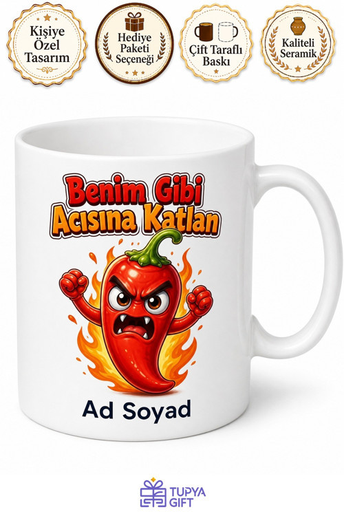 Acı Biber Temalı Komik Baskılı Kupa Bardak Esprili Hediye Porselen Mug