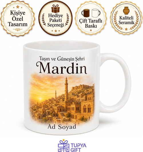 Mardin Güneş ve Taş Temalı Baskılı Kupa Bardak Hediye Porselen Mug