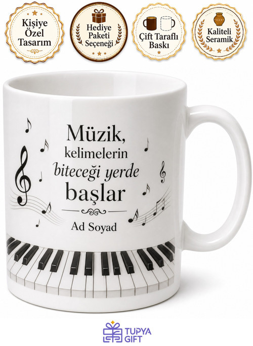 Piyanist Temalı Şık Kahve Kupası Porselen Bardak Müzisyen Hediye Kupa
