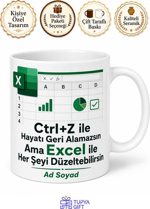 İsme Özel Excel Sihirbazı Yazılı Komik Kupa Bardak Hediye