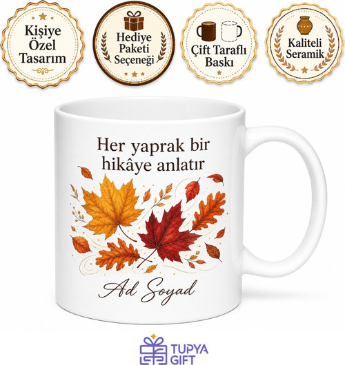 Sonbahar Yaprakları Temalı Kupa Bardak Özel Tasarım Hediye Porselen Mug