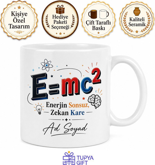 Einstein Formülü E=mc2 Esprili Zeki Arkadaşa Kupa Bardak Hediye