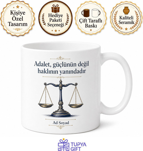 Terazi Temalı Hukuk Kupası Baskılı Hediye Avukat Hakim Kupa Bardak