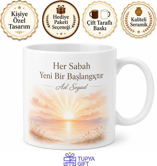 Kişiye Özel Huzurlu Sabahlar Baskılı Kupa Bardak Hediye