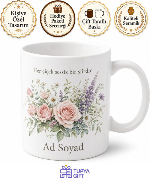 İngiliz Bahçesi Temalı Baskılı Kupa Bardak Porselen Hediye Mug