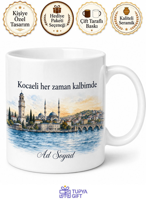 Kocaeli Deniz ve Şehir Temalı Kupa Bardak - Özel Tasarım Hediye