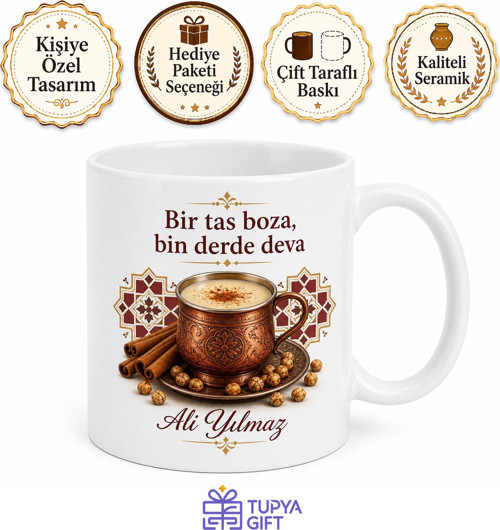 Boza Temalı Özel Tasarım Baskılı Porselen Kupa Bardak Hediye