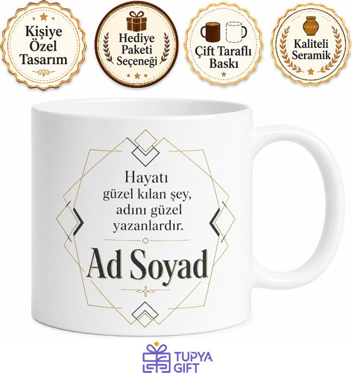İsme Özel Baskılı Kupa Bardak Ad Soyad Yazılı Hediye Porselen Kupa