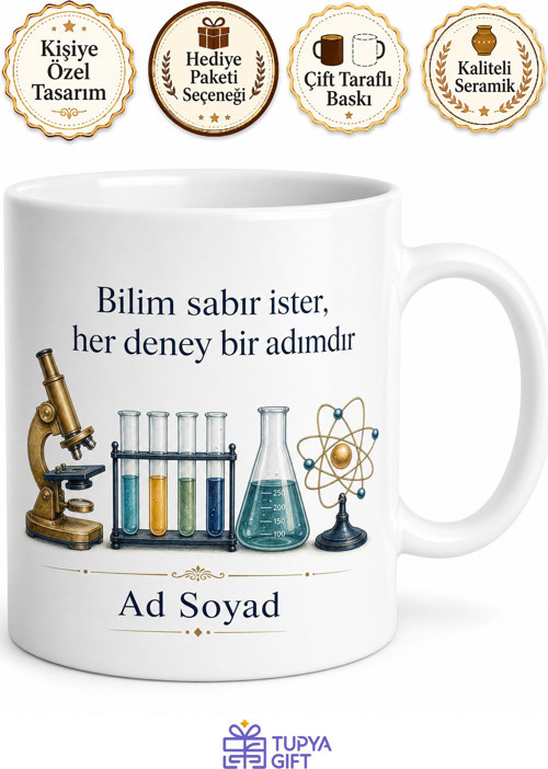 Laborant Hediye Özel Tasarım Baskılı Porselen Kupa Bardak Laboratuvar