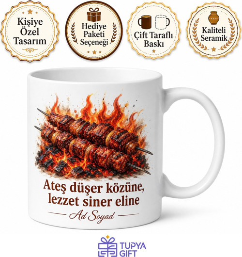 Kebapçı Şiş Çevirenlere Köz Ateşi Urfa Adana Lezzeti Kupa Bardak Hediye