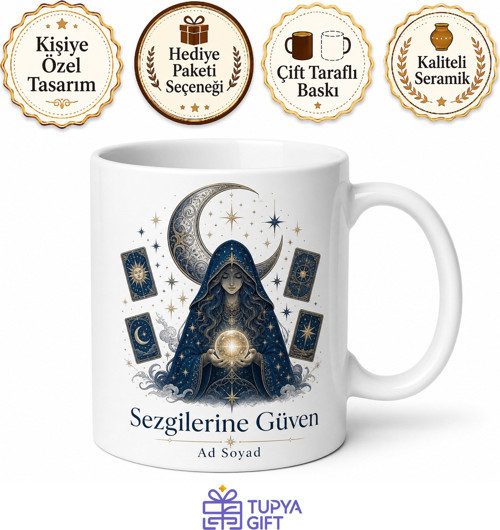 Tarot Kartları Ay Çizimli Sezgileri Güçlü Gizemli Karakter Kupa Bardak Hediye
