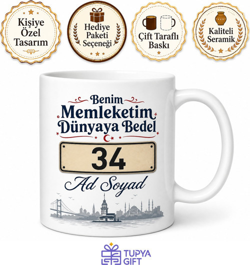 Benim Memleketim Dünyaya Bedel Plaka Yazılabilir Kişiye Özel Kupa Bardak Hediye