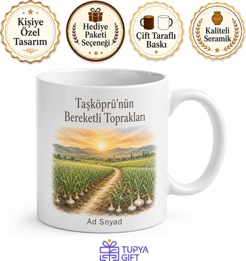 Taşköprü Sarımsak Tarlaları Kastamonu Hatırası Çay Kupası Hediye Bardak