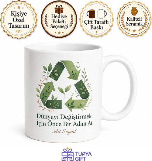 Geri Dönüşüm Temalı Kişiye Özel Baskılı Kupa Bardak Bilinç Hediyesi