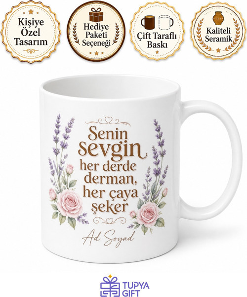 Kişiye Özel Nineye Sevgi Dolu Baskılı Kupa Bardak Hediye Anneanne Babaanne