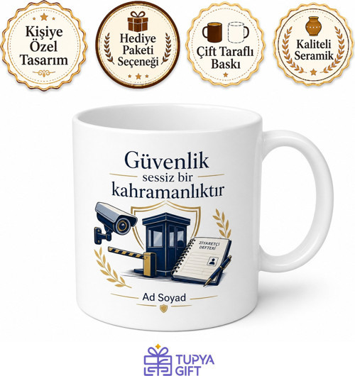 Güvenlik Görevlisine Nöbet Turu Kamera Ekranı Ziyaretçi Kaydı Hediye Kupa Bardak
