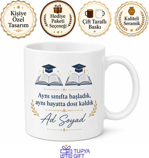 Sınıf Arkadaşı İçin Kişiye Özel İsimli Baskılı Kupa Bardak Anı Hediyesi