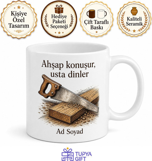 Marangoz Testeresi Ahşap Çizimli Kendi Yolunu Kesen Zanaatkar Kupa Bardak Hediye