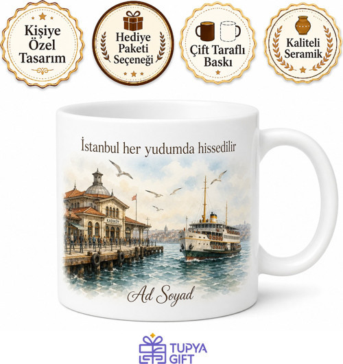 Kadıköy İskelesi Temalı İstanbul Kupası Özel Baskılı Porselen Hediye Bardak