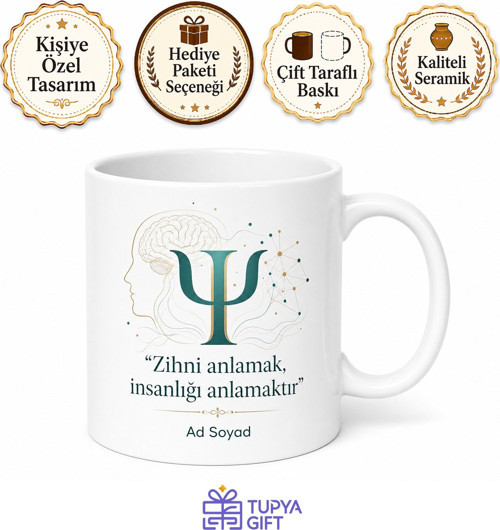 Psikoloji Öğrencisi Tasarım Baskılı Kupa Bardak Hediye Porselen Mug