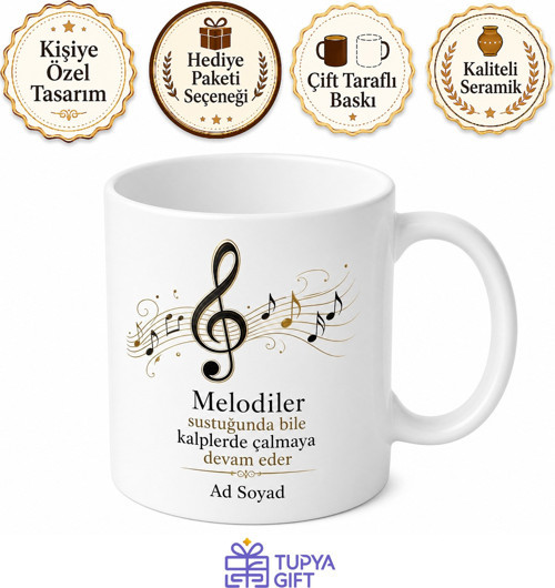 Müzisyen Bestekara Sol Anahtarı Melodi Akışı Kupa Bardak Hediye
