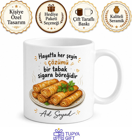 Sigara Böreği Temalı Baskılı Kupa Bardak Komik Hediye Porselen Mug