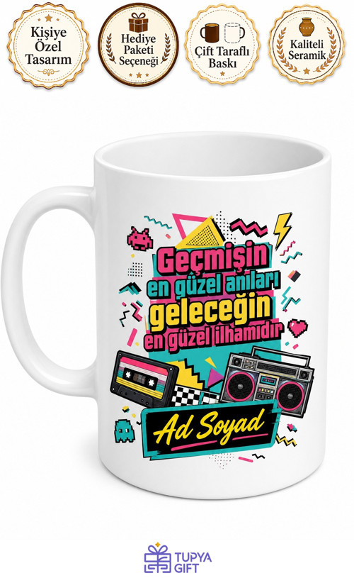 Retro 90'lar Temalı Baskılı Kupa Bardak Nostalji Hediye Porselen Mug