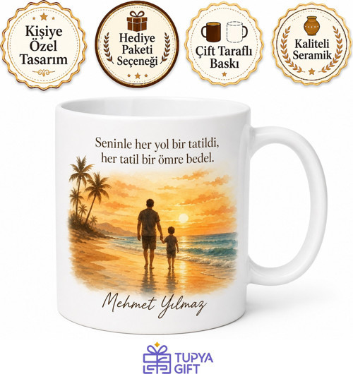 Babamla Tatil Temalı Kupa Bardak Babalar Günü Özel Hediye Baskılı Porselen