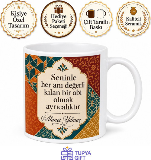 Abi İçin Karışık Desenli Baskılı Kupa Bardak Doğum Günü Hediyesi