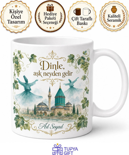 Konya Meram Bağları Mevlana Ruhu Hediye Kupa Bardak Özel Tasarım Porselen