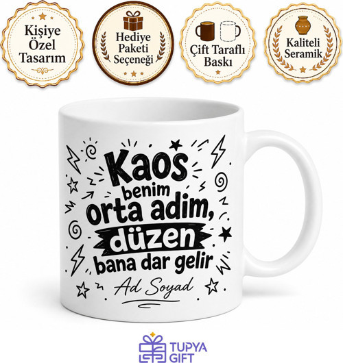 İsme Özel Kaos Yazılı Komik Baskılı Kupa Bardak Eğlenceli Hediye
