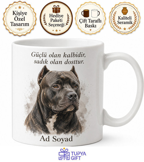 İsme Özel Pitbull Desenli Kupa Bardak Köpek Severlere Hediye