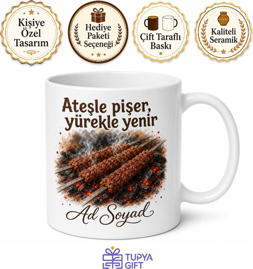Urfa Kebabı Temalı Baskılı Kupa Bardak Hediye Özel Tasarım Porselen Mug